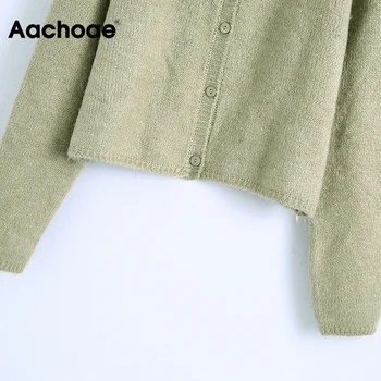 Aachoae Femei Chic Verde Trunchiate Cardigan 2020 Feminin Casual O De Gât Pulover Tricotate Bluze Elegante Cu Maneca Lunga Îmbrăcăminte Exterioară
