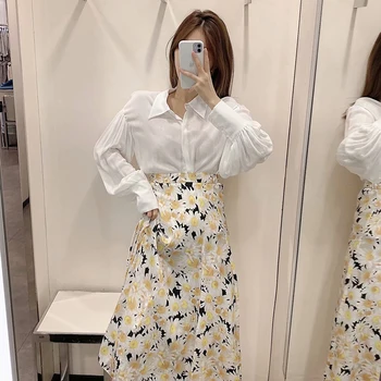 Aachoae Femei Elegant Florale De Imprimare Fuste Boho Side Split Mult Fusta Midi Cu Talie Înaltă Butoane De Epocă Fusta Faldas Mujer Moda 2020