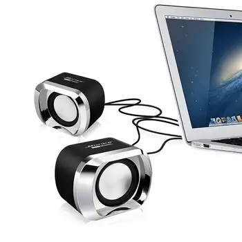 ABHU-USB 2.0 Notebook Difuzoare Stereo cu Fir Mini Speaker de Calculator pentru Desktop, Laptop, Notebook, PC, MP3, MP4 3.5 mm AUX IN negru