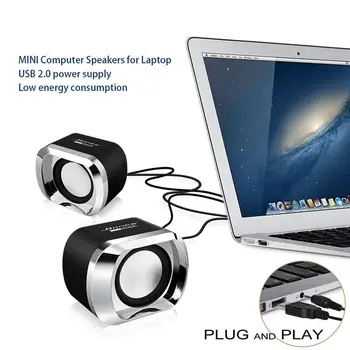 ABHU-USB 2.0 Notebook Difuzoare Stereo cu Fir Mini Speaker de Calculator pentru Desktop, Laptop, Notebook, PC, MP3, MP4 3.5 mm AUX IN negru