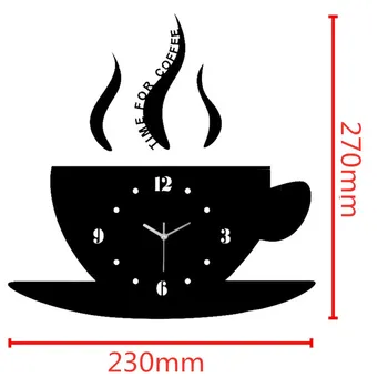 Acasă decoration3D oglindă design modern ceas de perete ceașcă de cafea tăcut nou acasă ceas auto-adeziv cuarț autocolant bucătărie klok
