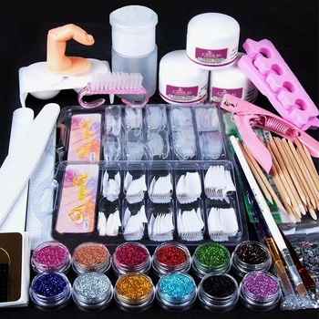 Acrilic Nail Art Kit Sclipici Pulbere Decor Pentru Unghii Manichiura Set 12 Culori Lichid Acrilic Nail Art Tool Kit Pentru Incepatori