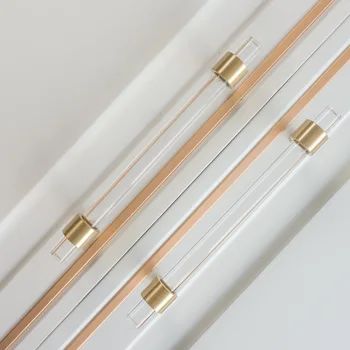 Acrilice bandă de alamă mâner minimalist modern cabinet de aur sertar transparent dulap mobilier de lux lumina mânerul ușii