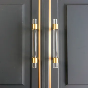 Acrilice bandă de alamă mâner minimalist modern cabinet de aur sertar transparent dulap mobilier de lux lumina mânerul ușii