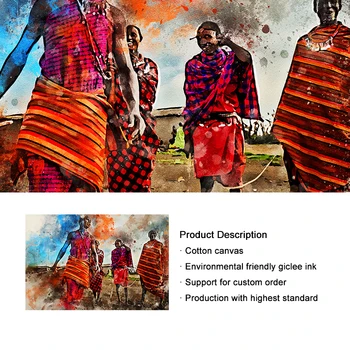 Acuarelă Artă Africană Tribul Maasai Dans Panza Pictura Postere si Printuri Abstracte de Arta de Perete Imagini pentru Living Decorul Camerei