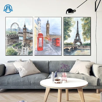 Acuarelă Stradă Din Londra Panza Arta Print Tablou Poster Decor De Perete Paris Franța Turnul Poster De Perete Imagini Pentru Decor Acasă