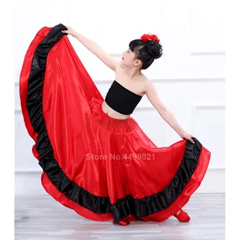 Adolescent Țigan Fete Sopanish Flamenco Fusta Naționale Cu Dungi Dansul Din Buric Costum Rosu Corida Festivalul De Îmbrăcăminte Rochie