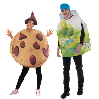 Adult Cookie-Uri Și Lapte Costum Amuzant Cuplu Costum Pentru Purim Carival Costum De Halloween Tunica Și Pălărie Set