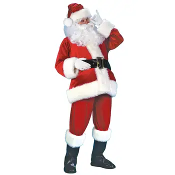 Adult De Craciun Costum De Moș Crăciun Costum De Pluș Tatăl Haine De Lux De Crăciun Cosplay Elemente De Recuzită Pentru Bărbați Haina Pantaloni Barba Centura Hat Set Complet