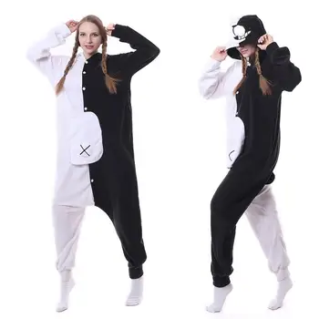 Adult Kigurumi Urs Animale Danganronpa Pijamale Negre Urs Alb Monokuma-O bucată de Costume Cosplay Costum de Crăciun Salopete