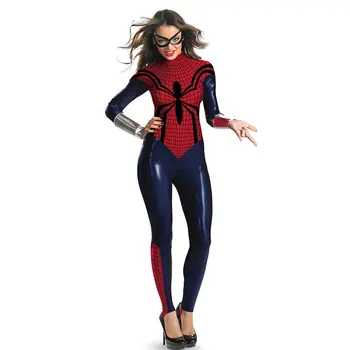 Adult Spider Girl Body Femei Costum de Super-Erou Costume de Halloween cu maneci Lungi Salopeta Spider Costume