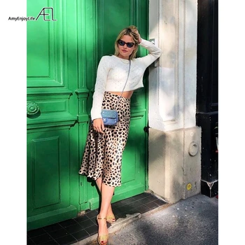 AEL Vara Vintage, Fusta cu Talie Inalta Leopard de Imprimare Fuste Femei Streetwear Femme Fusta Midi 2019 Femei Haine Noi