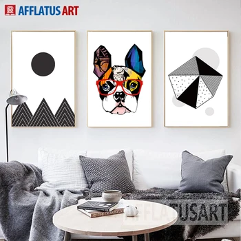 AFFLATUS Minimalismului Nordic Moda Câine Arta de Perete Postere Si Printuri Panza Pictura Poze de Perete Pentru Camera de zi Decor Acasă