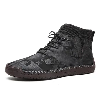 AGSan Iarna Barbati Cizme De Pluș Cald Cizme De Zapada De Dimensiuni Mari 38-48 Adidași De Moda Pantofi În Aer Liber Mens Glezna Cizme Dantela-Up Botas Print