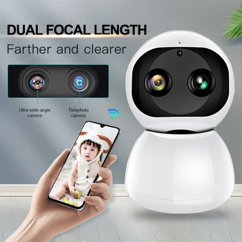 AI Dual Len Zoom Camera IP Wireless WiFi IR Viziune de Noapte Voice Call Baby Monitor Smart Home Security Camera de Supraveghere