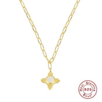 AIDE Argint 925 Blocare Lanț Colier pentru Femei la Modă Geometrice Pandantiv Cruce Clavicula Coliere Bijuterii Fine collares