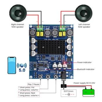 AIYIMA 50W+50W TPA3116D2 Bluetooth 5.0 Digital, Amplificator de Putere de Bord Dual Channel Amplificador de Audio AMP Bord Pentru Casa DIY
