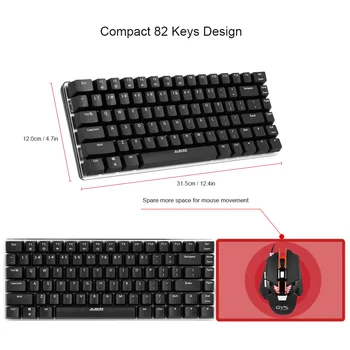 AJAZZ AK33 Tastatură Mecanică de Gaming, Tastaturi E-sport cu LED-uri Colorate Tastatură 82 Chei USB Cablu Anti-Ghosting pentru LOL Calculator