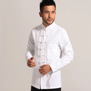 Alb Bărbați Lenjerie de pat din Bumbac cu maneca Lunga Kung Fu Tricou Clasic Stil Chinezesc Tang Haine Marimea S M L XL XXL XXXL Hombre Camisa Mim