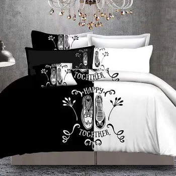 Alb-negru Partea Ei de Partea Lui de seturi de lenjerie de pat Queen/King Size pat dublu 3pcs/4buc Lenjerie de Pat Cupluri Carpetă Acopere Set5