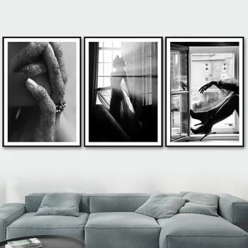 Alb negru Sexy femeie fereastra Nordic Epocă poster Abstract Wall Art Print Panza Pictura pe Perete Imagini Pentru Living Decorul Camerei