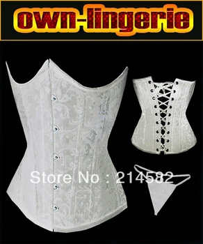 Alb Plus Dimensiune 6xl Corsete pentru Femei corset underbust plus Dimensiune cu G-string w3051