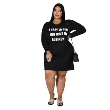 Alb Scrisoare De Imprimare Casual T Shirt Rochii Pentru Femei De Moda O Gatului Maneca Lunga Liber Vestidos Streetwear Negru Petrecere De Club Rochie Mini