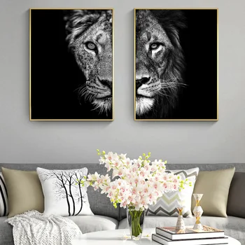 Alb și negru African Lion Panza Picturi pe Perete Postere de Arta si Imprimeuri Animale Modular Imaginile Pentru Camera de zi Cuadro