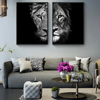 Alb și negru African Lion Panza Picturi pe Perete Postere de Arta si Imprimeuri Animale Modular Imaginile Pentru Camera de zi Cuadro