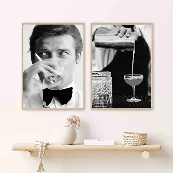 Alb și negru Celebrul Actor Roger Moore Poster de Imprimare Figura Pictura de Epocă Modernă Poze de Perete Pentru Living Roma Decor Acasă