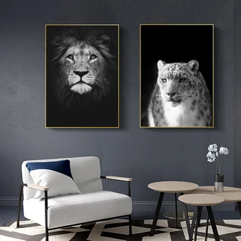 Alb și negru Leu Panza Pictura Pe Perete Elefant, Cerb Leopard Animal Postere Si Printuri Dormitor Decor de Perete de Arta Imagini