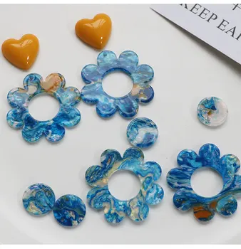 Albastru cer înstelat stil 50pcs/lot de imprimare color geometrie runde/flori forma margele acrilice diy bijuterii cercei/garemnt accesoriu