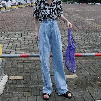 Albastru Jean Pantaloni Femei Picior De Vara Blugi Largi Femei Plus Dimensiune Denim Pantaloni Doamnelor Blugi Pantaloni Coreean Talie Mare