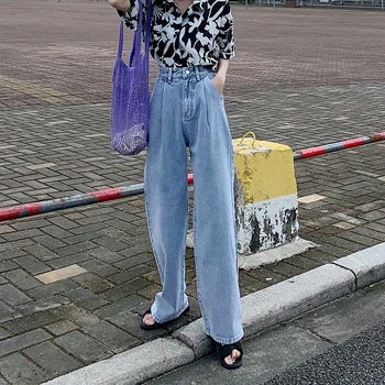 Albastru Jean Pantaloni Femei Picior De Vara Blugi Largi Femei Plus Dimensiune Denim Pantaloni Doamnelor Blugi Pantaloni Coreean Talie Mare