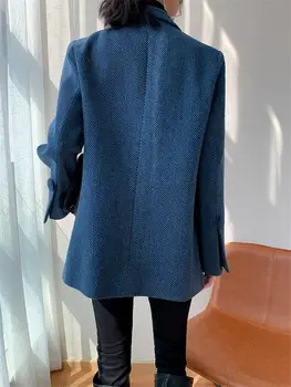 Albastru Spic de Lână Sacou Costum de sex Feminin Toamna Și Iarna Noi de Agrement All-Meci Stil Britanic Temperament Blazer Coat y762