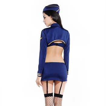 Albastru Stewardesă Cosplay Uniforme Sexy Femeie Slujitor Chelnerita Costum Tentația de Avion Gazda Joc de Rol Tinuta sexy costume