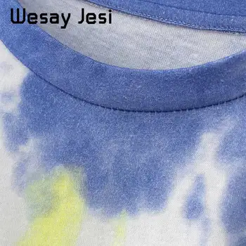 Albastru t-shirt Femei Design Umăr Pad de Bumbac de sex Feminin TopsO-Gât rochie fără mâneci scurte tip T-shirt de Epocă Vara Harajuku tricou Femei Haine
