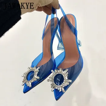 Albastru Transparent din PVC sandale de vară a Subliniat Toe Butonul de Cristal Cupa toc Pompe de Vară 2020 Sexy cu Toc Înalt Pantofi de Partid Femeie