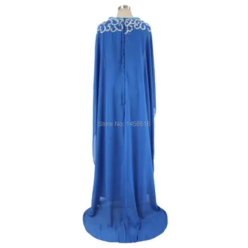Albastru Șifon Rochii de Seara Lungi arabă Femei cu Margele Etaj lungime Rochii de Seara Poze Reale Mâneci Lungi vestido de festa