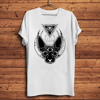 All-văzând Ochi de Pisica Sphynx T-shirt Goth și Death Metal Tricou Castrați Stil Gotic Tricouri Vrăjitorie Steampunk Tee Hipster Topuri