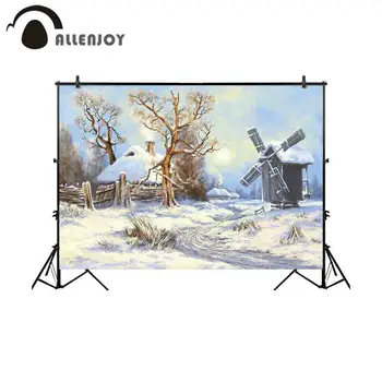 Allenjoy fotografie fundal de iarnă pictura peisaj moară de vânt de fundal de craciun sedinta foto studio foto photobooth