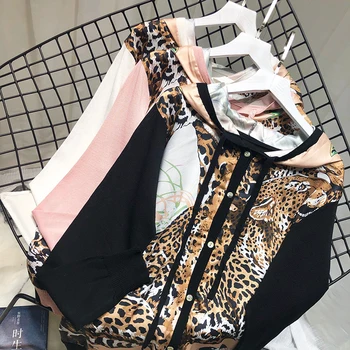 ALPHALMODA 2019 Toamna Noua Moda Imprimate Pulover cu Gluga Cămașă cu mâneci Lungi Leopard de Imprimare Satin Singur Pieptul Cardigan