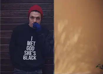 Am Întâlnit pe Dumnezeu e Negru citez sloganul Tricou Unisex Tricou Confortabil Cadou Unisex Jumper tumblr tricou