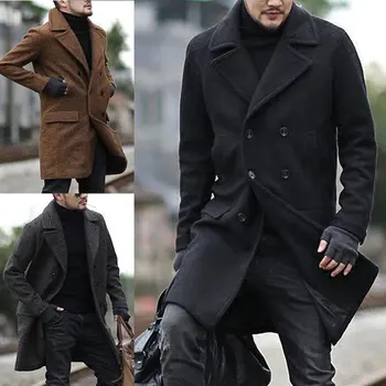 Amestecuri de lână Haina Bărbați 2020 Toamna Iarna Culoare Solidă Dublu Rânduri Mens Jachete si Paltoane Stil Britanic Canadiană Palton
