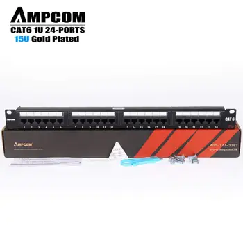 AMPCOM Premium Series CAT6 Patch Panel,15 Placat cu Aur,1U 24-Port Rackmount sau Wallmount Pumn în Jos Patch Panel