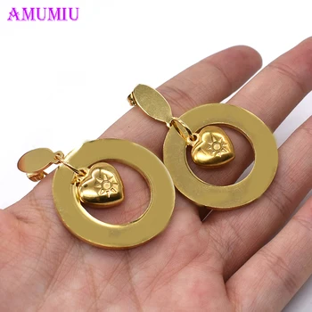AMUMIU Stil Trendy pentru Femei de Aur din Oțel Inoxidabil Solid Inima Rotund Farmecul Brățară Colier Set de Bijuterii Cadou de Ziua Mamei JS036