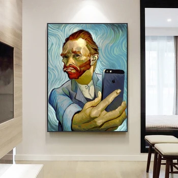 Amuzant Arta lui Van Gogh Autoportret Prin Telefon Panza Picturi pe Perete Postere de Arta si Imprimeuri Abstracte Portret de Van Gogh Poze