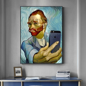 Amuzant Arta lui Van Gogh Autoportret Prin Telefon Panza Picturi pe Perete Postere de Arta si Imprimeuri Abstracte Portret de Van Gogh Poze