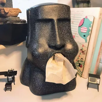 Amuzant Paști Moai Țesutului Caseta Cu Rășină De Perete Decor Figurine De Paști Piatră Oamenii Se Confruntă Statuie Șervețel De Hârtie Caz Vintage Home Deco
