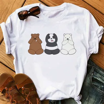 Amuzant Trei Ursuleț Femei T-shirt de Desene animate drăguț Urs Fata Tee Moale Populare de sex Feminin Topuri
